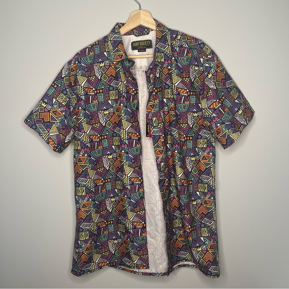 New Surf Society by Drill Clothing geometric print button down shirt X-Large